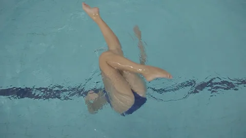 Female synchronized swimmer practicing in pool Stock Footage 289471800