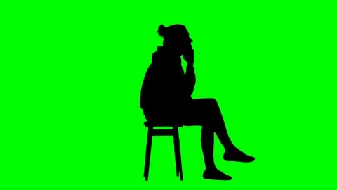 Female Talking on The Phone While Sitting on a Stool Green Screen Silhouette Stock Footage 126014256