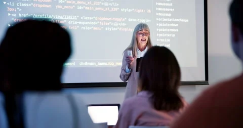 Female teacher, coding and screen in class for education with html, teaching Stock Footage 274366665