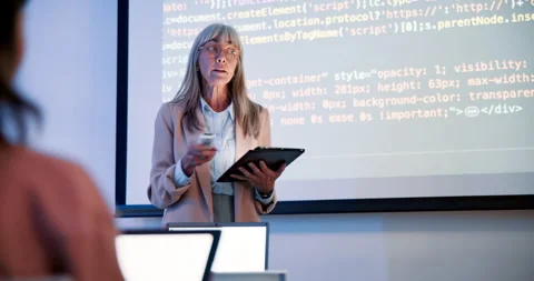 Female teacher, coding and screen on campus for education with html, teaching Stock Footage 274366688