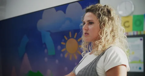 Female Teacher Explaining Basic Information About Weather Factors Using Digital Video stock 315540142