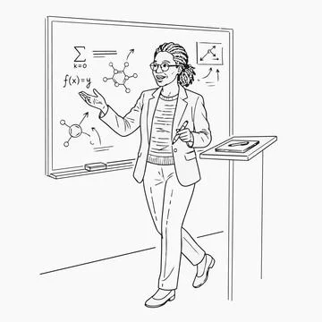 Female teacher explaining math on whiteboard, education illustration Silhouet Stock Illustration