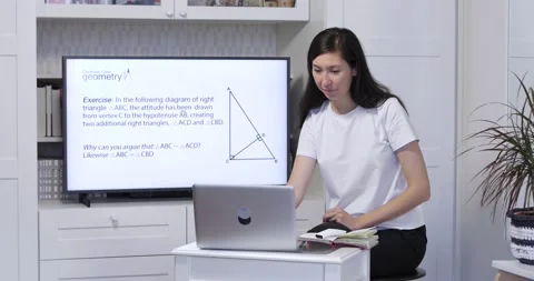 Female teacher gives common core geometry online lesson via internet Stock Footage 142190332