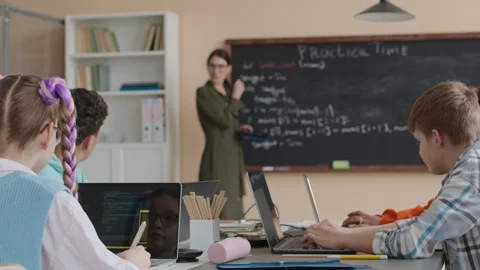 Female Teacher Giving Lesson of Program Coding to School Kids Video stock 248531409