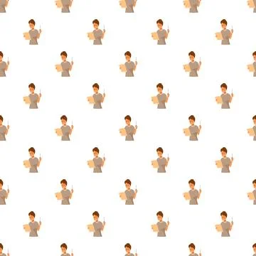 Female teacher holding pointer and document seamless pattern Stock Illustration
