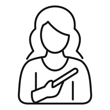 Female teacher holding pointer stick outline icon Stock Illustration