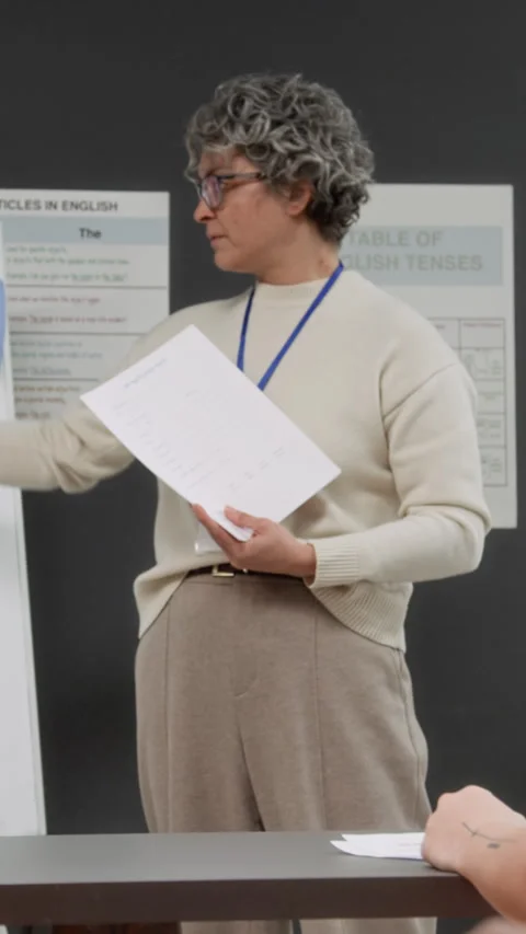 Female Teacher Leading Class at Correctional Facility Vertical Stock Footage 329003555
