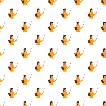 Female teacher with pointer stick seamless pattern Stock Illustration