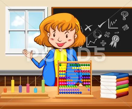 Female teacher teaching in the classroom Stock Illustration