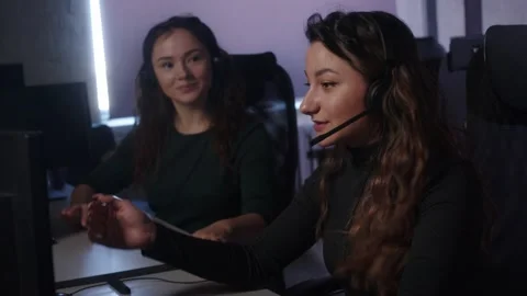 Female Technical Support Specialists Team Working Together In Call Center Office Stock-Footage 194409911