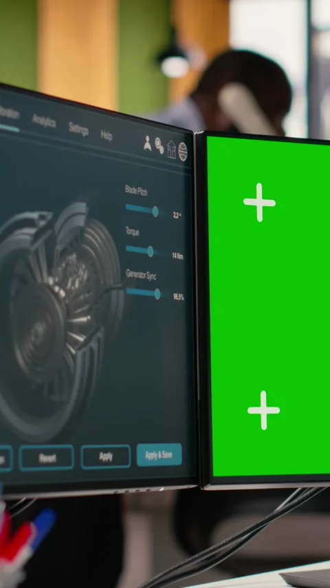 Female technician using CAD tool for wind turbines on isolated screen computer Stock Footage 315416506