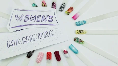 Female templates examples of manicure nails Stock Footage 77495321