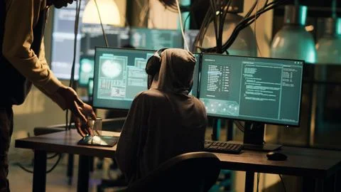 Female thief using her knowledge of network systems Stock Photos