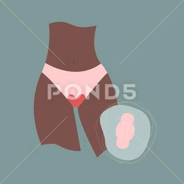 Female thighs with blood-stained panties and pad ~ Clip Art #157988431