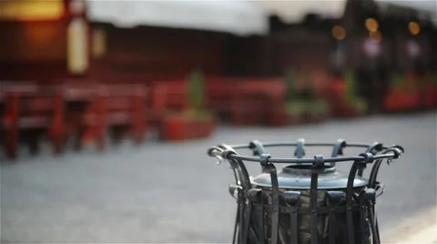 Female throwing empty coffee cup on the trash at the street in the city, On a Stock Footage