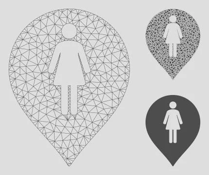 Female Toilet Marker Vector Mesh 2D Model and Triangle Mosaic Icon Stock Illustration
