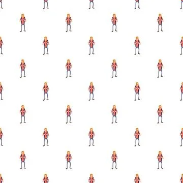 Female traveler with backpack exploring the world pattern Illustrazione stock