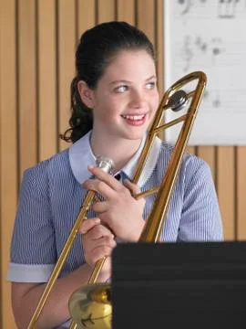 Female With Trombone Stock Photos
