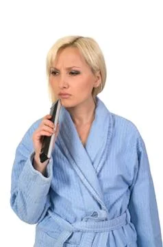 Female with tv panel. Stock Photos