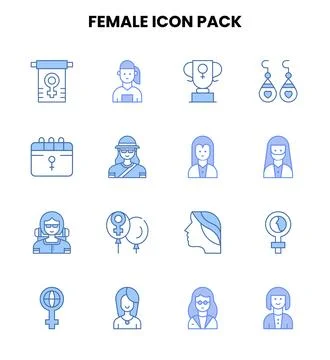 Female Two Colour Vector Icons Pack Stock Illustration