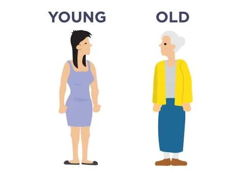 Female in two different age. Concept of aging. Stock Illustration