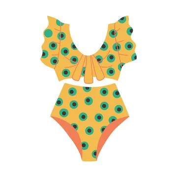 Female two-piece swimsuit with polka dot print Stock Illustration