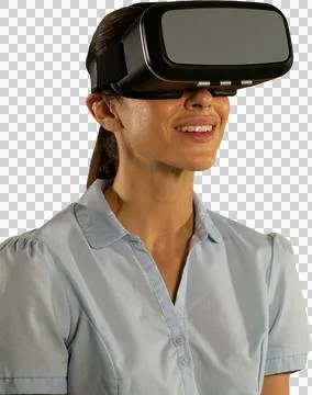 Female use virtual reality headset Stock Photos