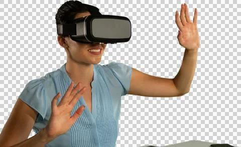 Female use virtual reality headset Stock Photos
