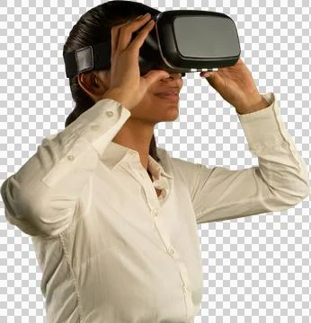 Female use virtual reality headset Stock Photos