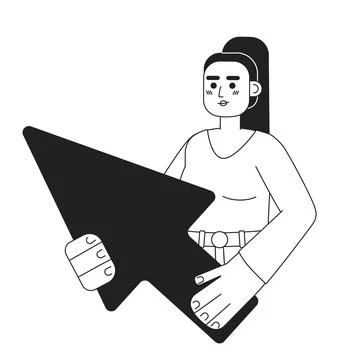 Female user with arrow cursor black and white concept vector spot illustration Stock Illustration