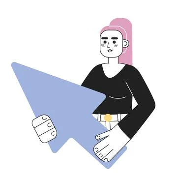 Female user with arrow cursor line concept vector spot illustration Illustrazione stock