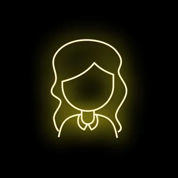 Female user avatar profile glowing yellow neon outline イラスト素材