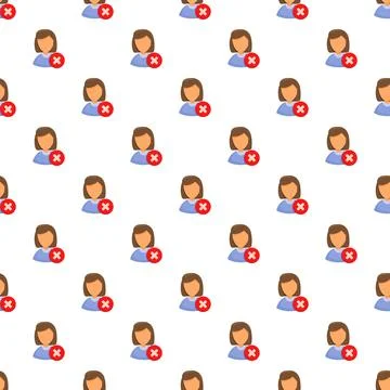 Female user deletion seamless pattern on white background Stock Illustration