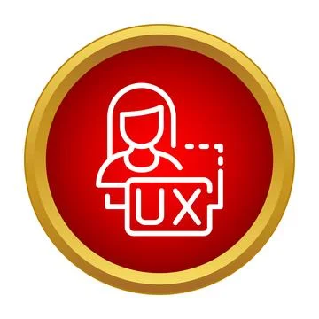 Female user experience designer icon working with interface Stock Illustration