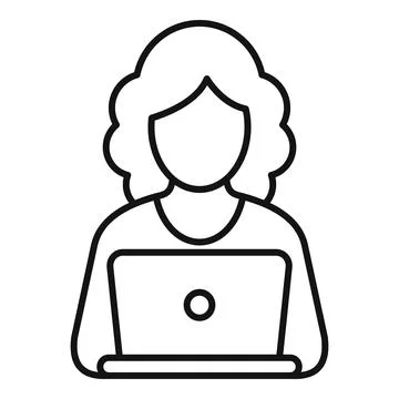 Female user working on laptop computer line icon 库存插图