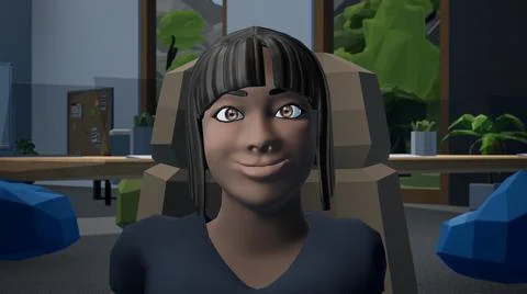 Female using her metaverse avatar for video conference call with her colleagues Stock Illustration