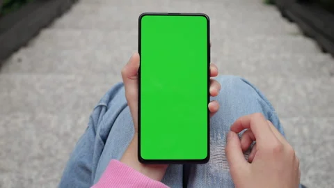 Female Using Mobile Phone With Green Screen Mockup Chroma Key. Person Holdi.. Stock Footage 289007031
