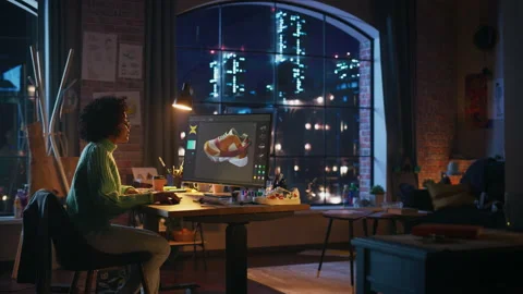 Female Using Program For 3d Visualisation Stock Footage 195108405