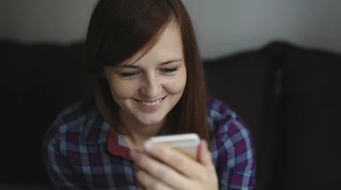 Female using video chat on phone 스톡 동영상 55408908