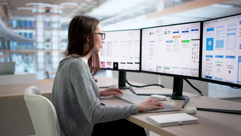 Female UX Designer Working On Web App Design Stock Footage 335879800
