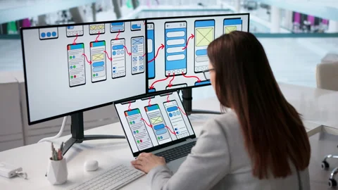Female UX UI Designer Creating App Design Stock Footage 331159378