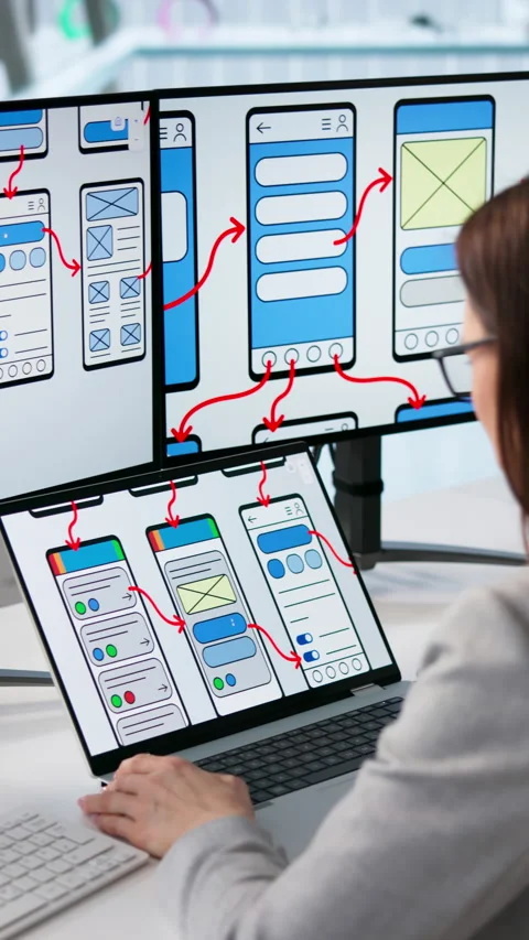 Female UX UI Designer Creating App Design Stock Footage 331161929
