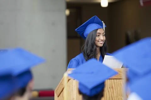 Female valedictorian at convocation Stock Photos