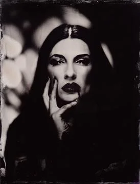 Female vampire in front of gothic window. Wetplate collodion (2 of 4) Stock Photos
