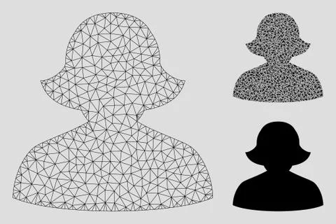Female Vector Mesh Wire Frame Model and Triangle Mosaic Icon Stock Illustration