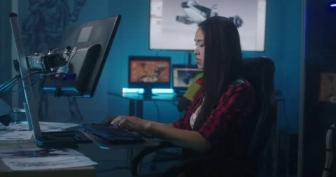 Female video game developer at work Stock-Footage 134004993
