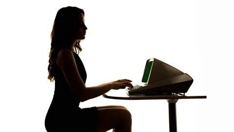 Female on vintage computer with code Stock Footage 237683171