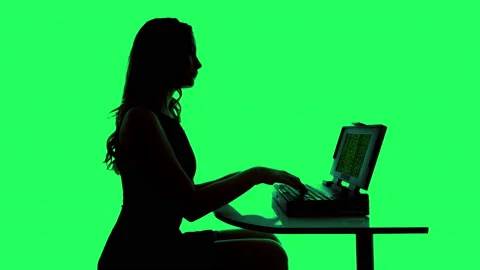 Female on vintage computer with code Stock Footage 237683904