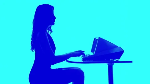 Female on vintage computer with code Stock Footage 237683996