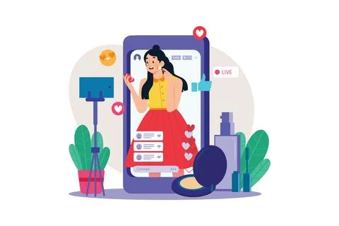 Female Vlogger doing a live stream Stock Illustration